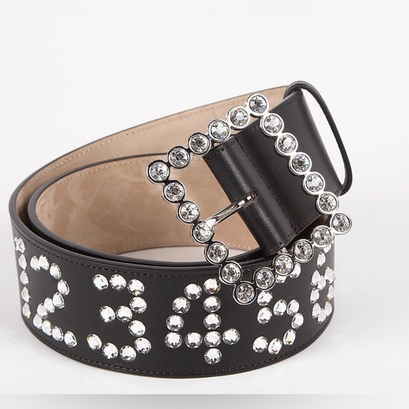 Marc Jacobs Crystal Embellished Leather Belt - Made in Italy - Black - NWT -